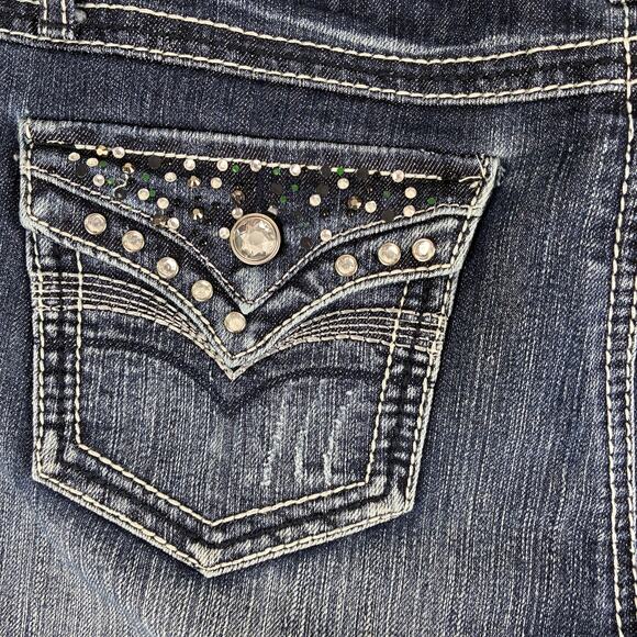 Cato Jeans Women 10 Straight Fading Rhinestones Flat Pocket Bold Topstitch Rodeo - Picture 6 of 16